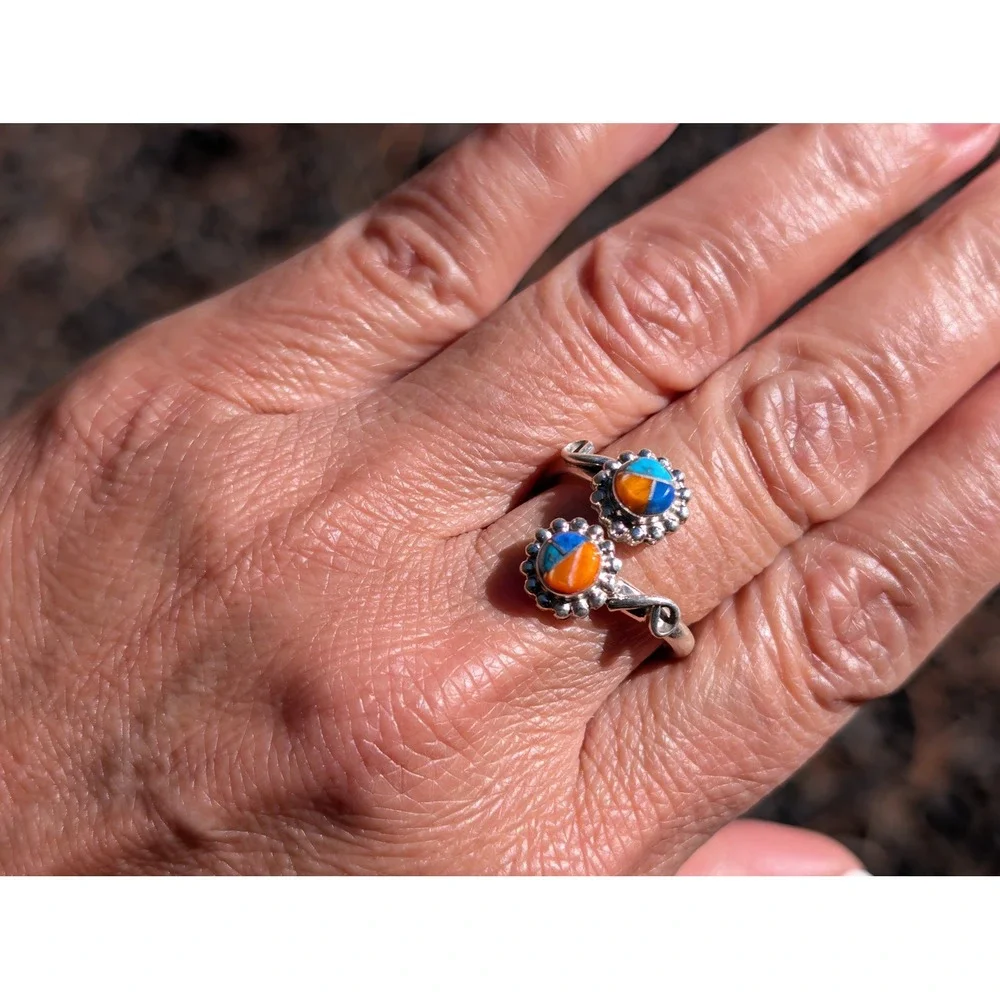 Navajo Inlay‎ Ring Bypass Design Turquoise Lapis Siny Oyster Sz 7.5